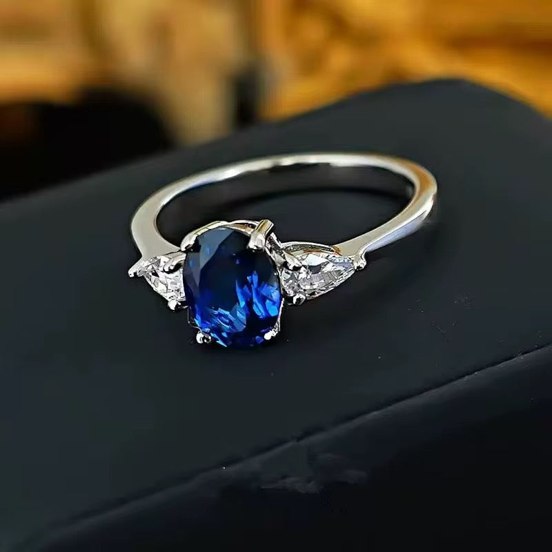 Personalized Oval Blue Sapphire Ring Gemstone 925
Sterling Silver Ring 18K Gold Plated Engagement Rings for Women