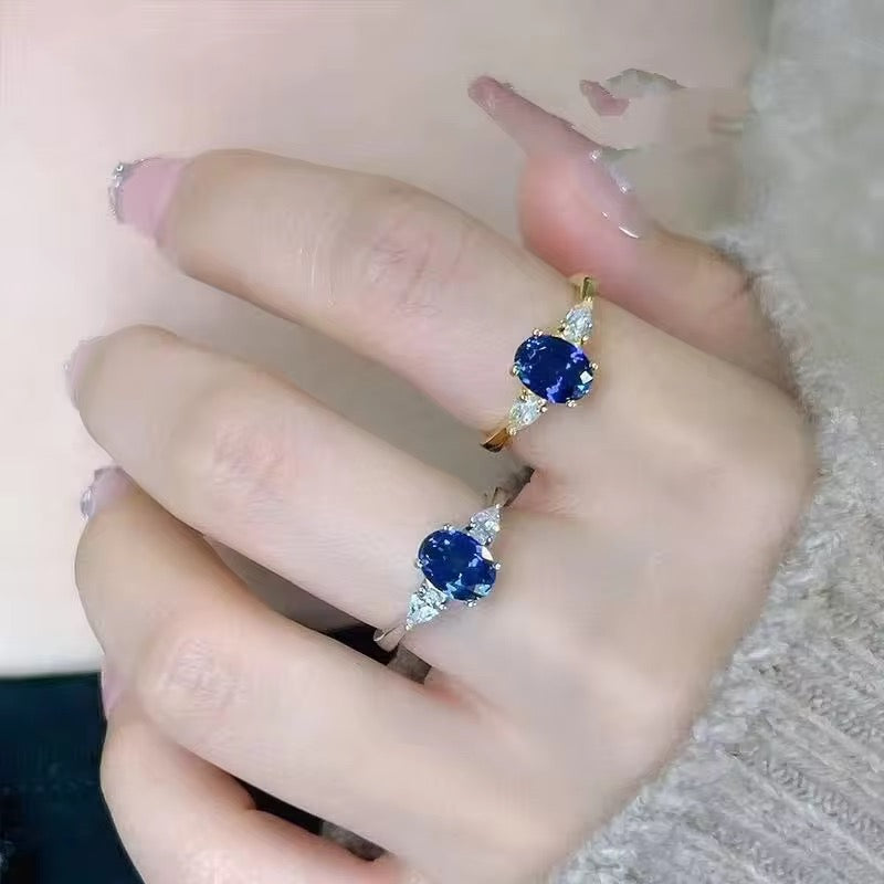 Personalized Oval Blue Sapphire Ring Gemstone 925
Sterling Silver Ring 18K Gold Plated Engagement Rings for Women