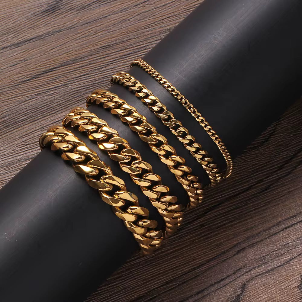 Hip Hop 18k Gold Plated Stainless Steel  CubanCurb Link Men's Double Layer Chain Bracelet
