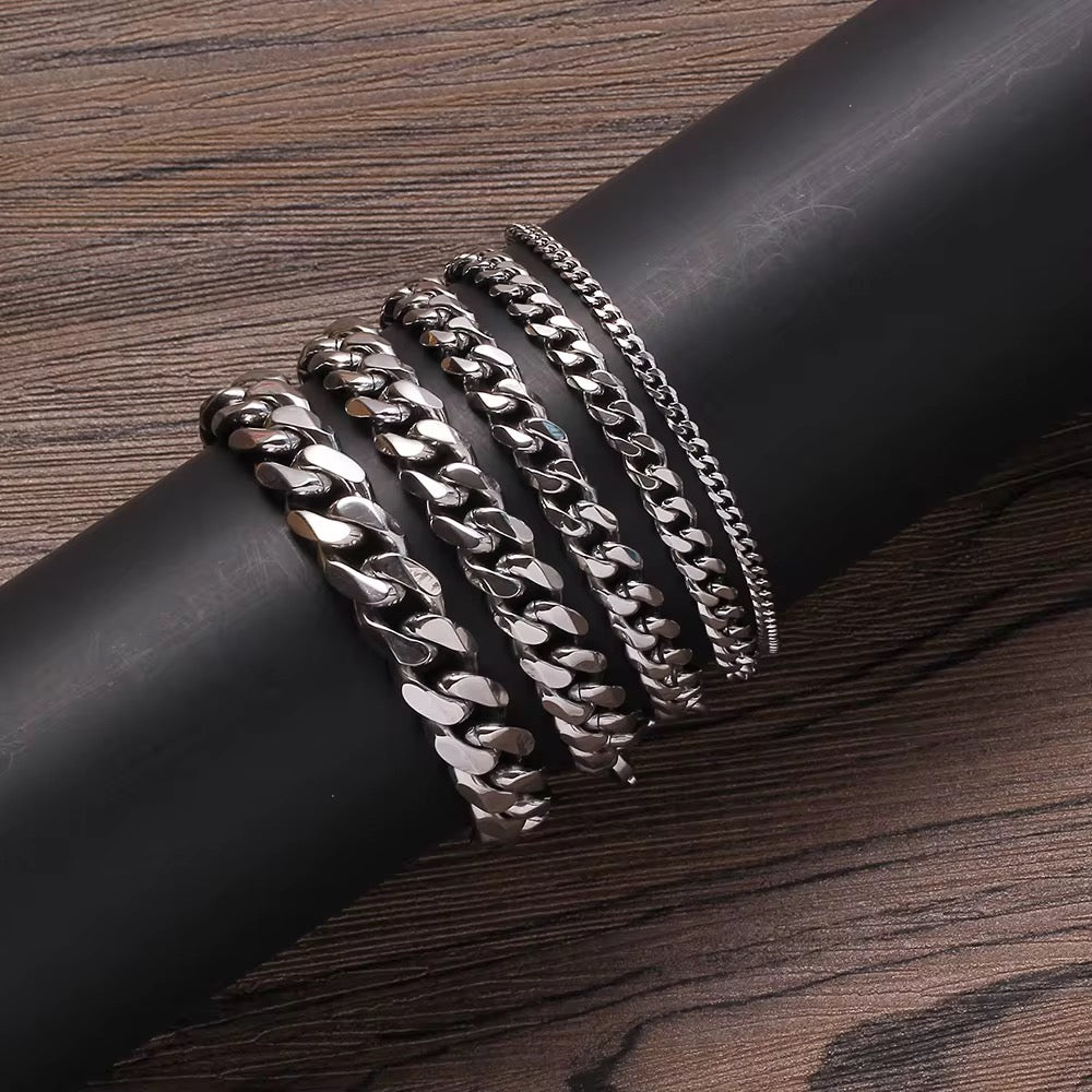 Hip Hop 18k Gold Plated Stainless Steel  CubanCurb Link Men's Double Layer Chain Bracelet