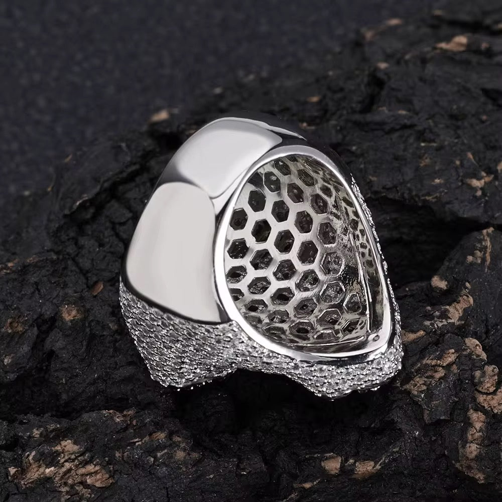 Hip Hop Rapper Jewelry Shiny Diamond Cross Ring for Men White Gold Plated Micro Pave Baguette Zircon