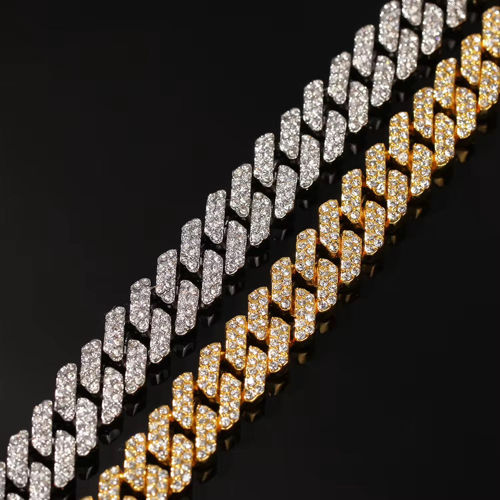 Fashion 18K Gold Plated Chain Cuban Chain Men's
Necklace Gold Plated Full Diamond Alloy Hip Hop Cuban
Necklace