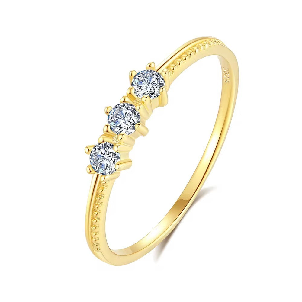 925 Sterling Silver Jewelry New Product Design Zircon 18k Glod Mini 3 Moissanite Diamonds Hollow Wedding Rings for Women
