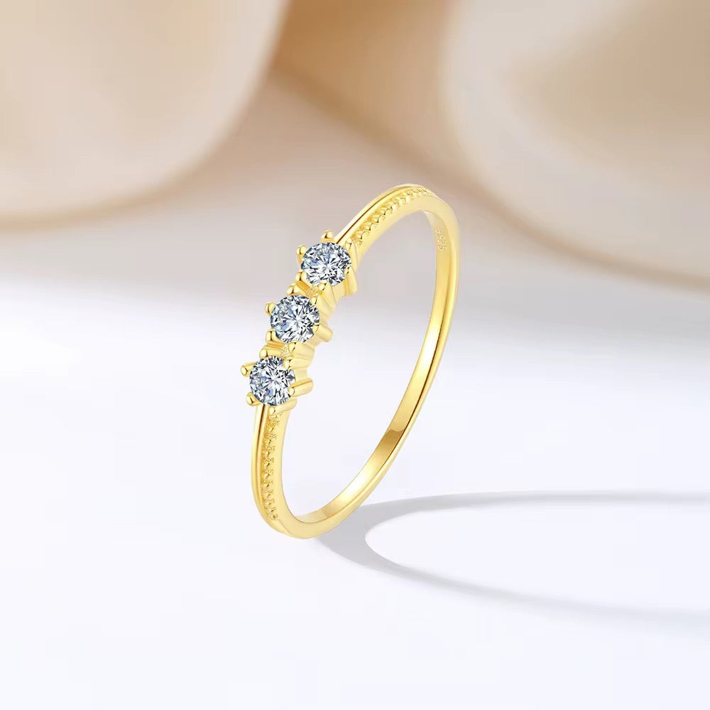 925 Sterling Silver Jewelry New Product Design Zircon 18k Glod Mini 3 Moissanite Diamonds Hollow Wedding Rings for Women