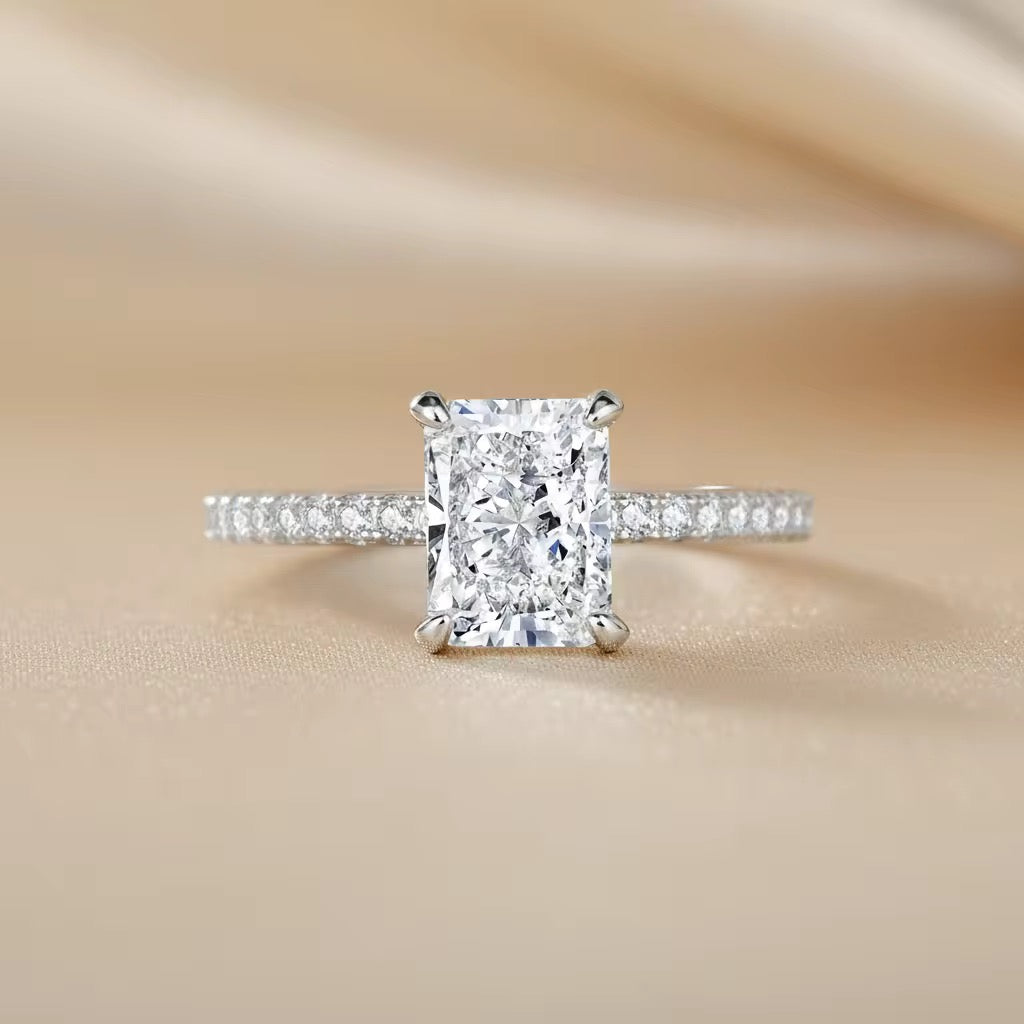 GRA Certified Emerald Cut D Color 7*9MM Moissanite
Gemstone White Gold Plated Plata 925 Jewelry Rings for Women