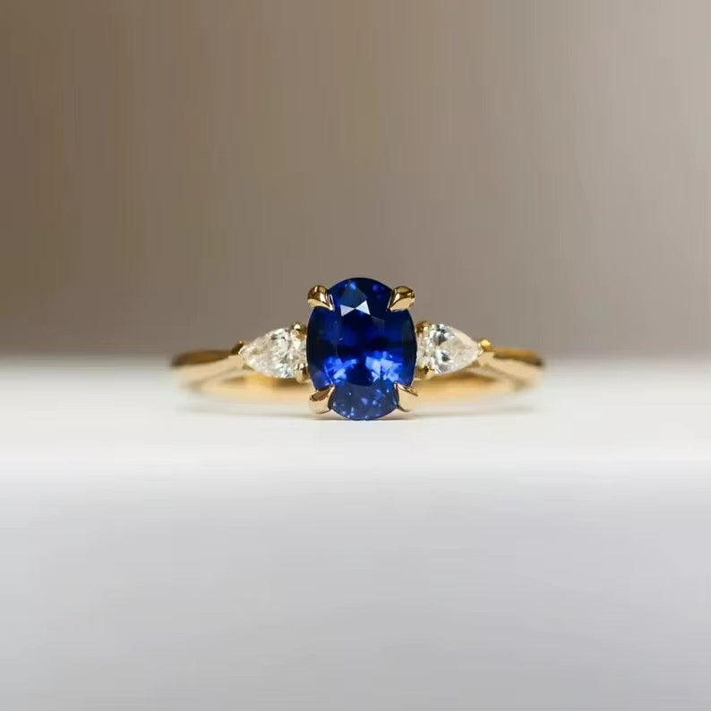 Personalized Oval Blue Sapphire Ring Gemstone 925
Sterling Silver Ring 18K Gold Plated Engagement Rings for Women