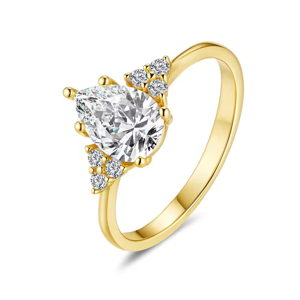 New Design Silver Jewelry 925 18K 1.5CT Pear Moissanite Rings 925 Sterling Silver Minimalist Women Wedding Ring