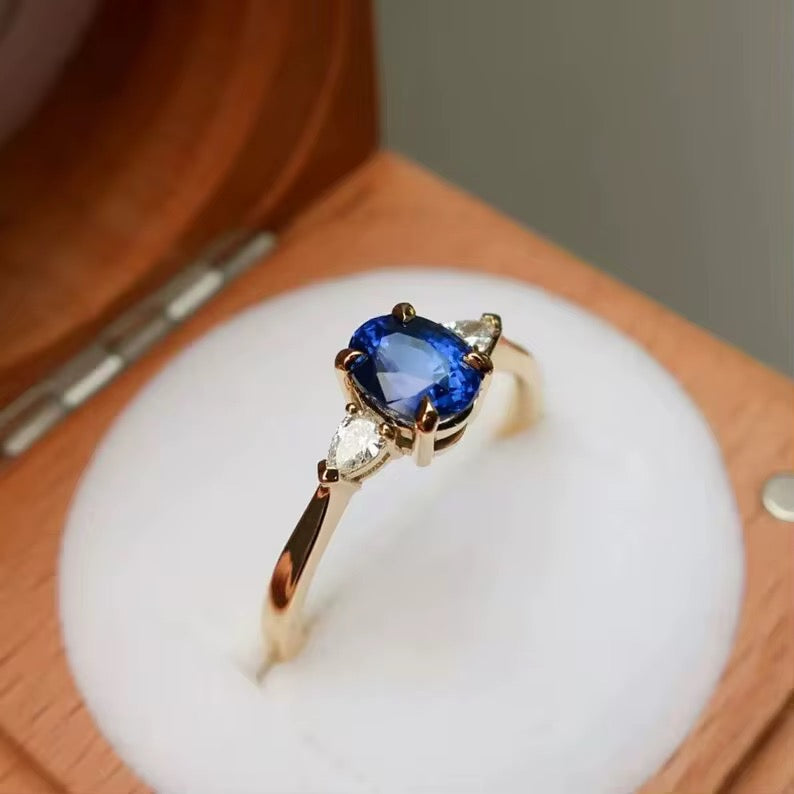 Personalized Oval Blue Sapphire Ring Gemstone 925
Sterling Silver Ring 18K Gold Plated Engagement Rings for Women