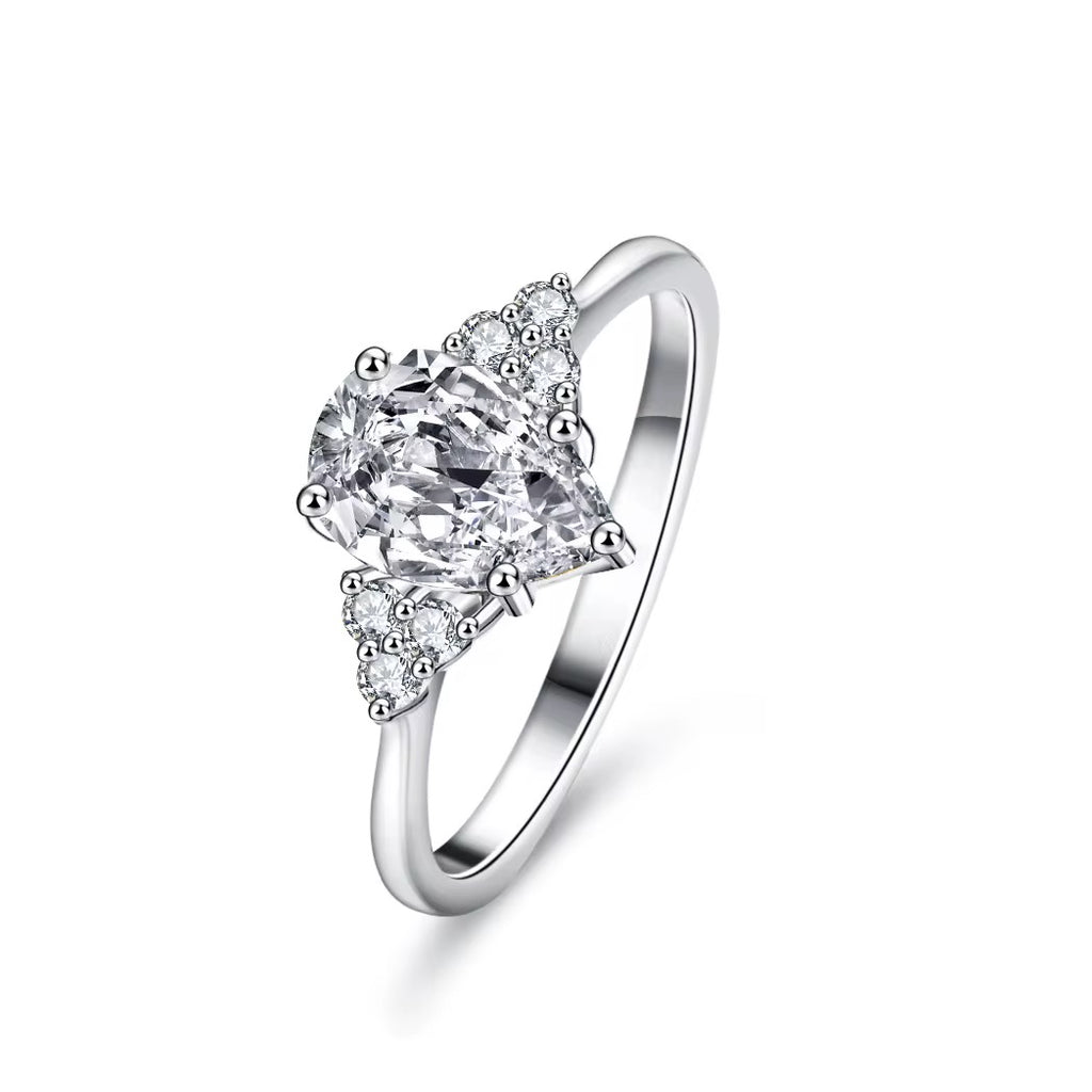 New Design Silver Jewelry 925 18K 1.5CT Pear Moissanite Rings 925 Sterling Silver Minimalist Women Wedding Ring