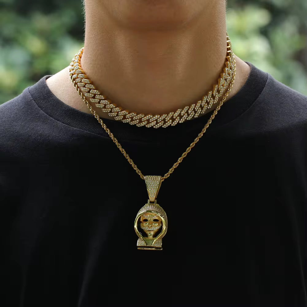 Fashion 18K Gold Plated Chain Cuban Chain Men's
Necklace Gold Plated Full Diamond Alloy Hip Hop Cuban
Necklace