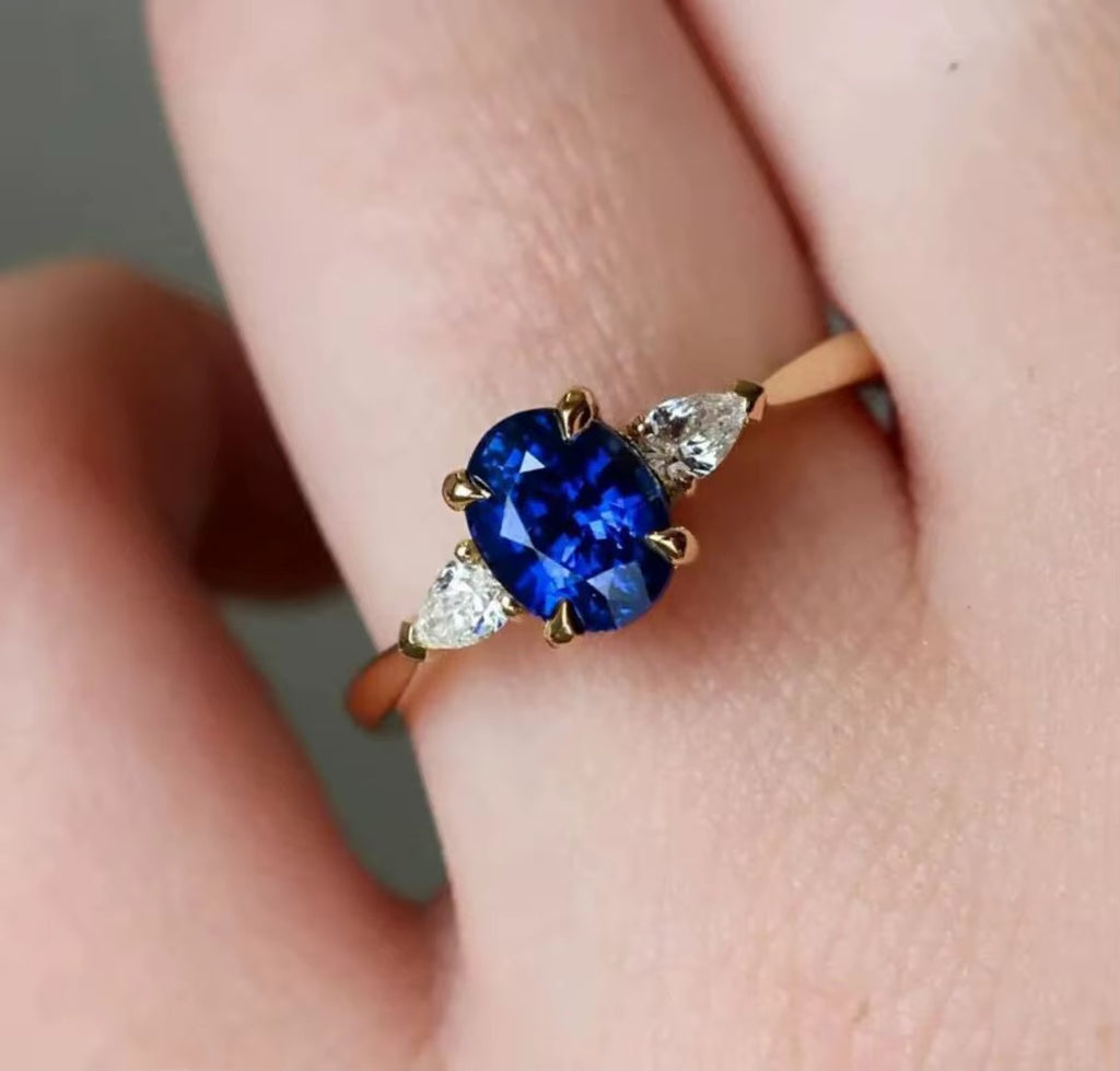 Personalized Oval Blue Sapphire Ring Gemstone 925
Sterling Silver Ring 18K Gold Plated Engagement Rings for Women