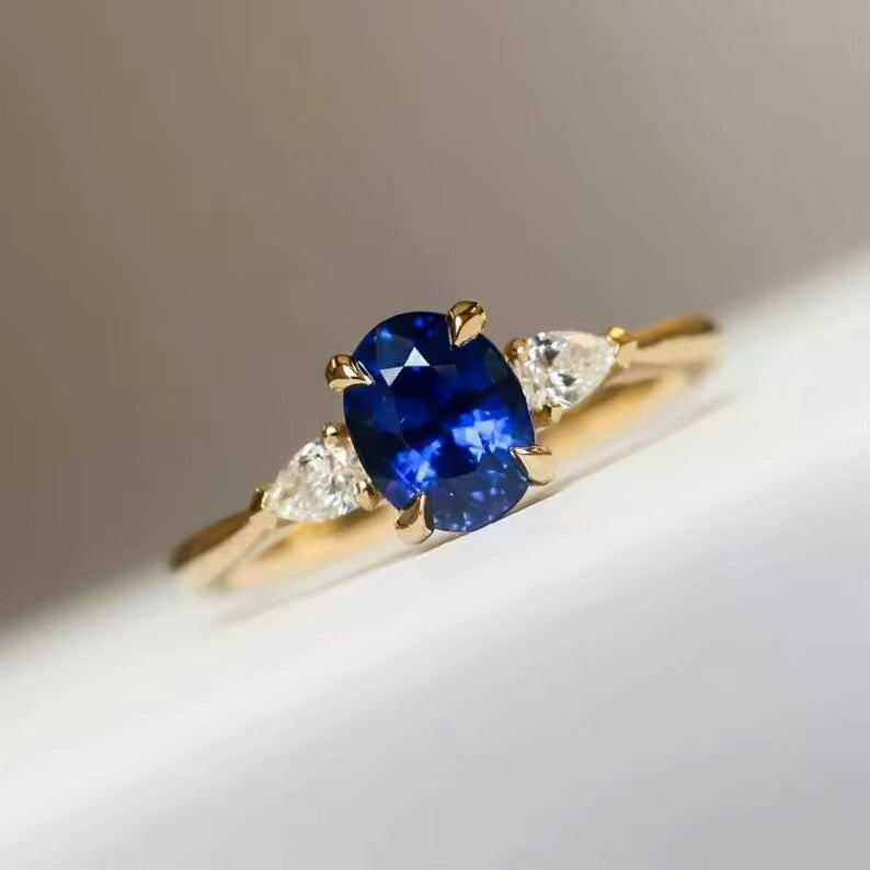 Personalized Oval Blue Sapphire Ring Gemstone 925
Sterling Silver Ring 18K Gold Plated Engagement Rings for Women