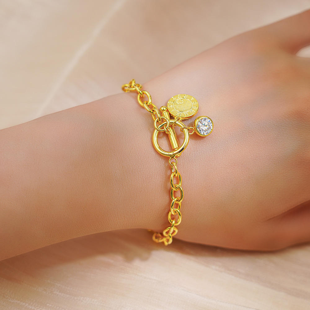 Unisex Trendy 925 Sterling Silver 1CT Moissanite Jewelry Gold Plated OT Buckle Chunky Chain Coin Charm Bracelets Gift & Party