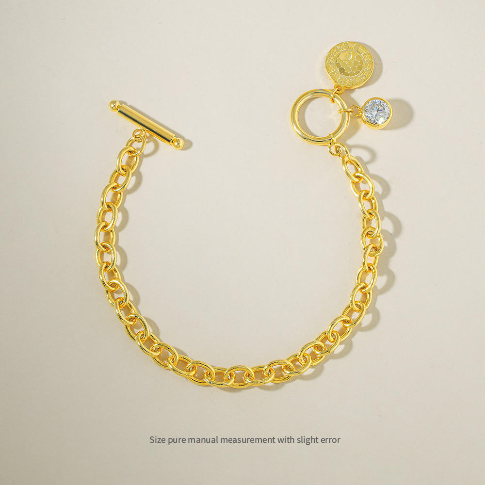 Unisex Trendy 925 Sterling Silver 1CT Moissanite Jewelry Gold Plated OT Buckle Chunky Chain Coin Charm Bracelets Gift & Party