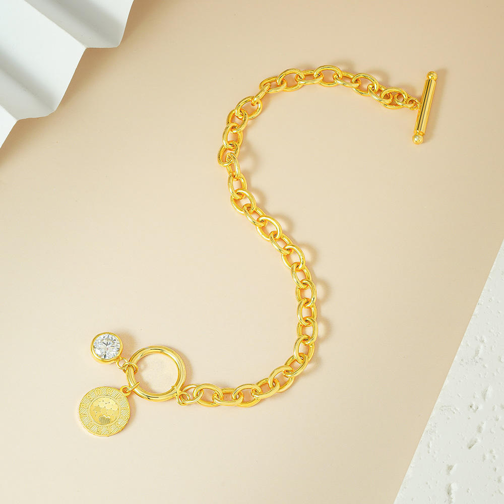 Unisex Trendy 925 Sterling Silver 1CT Moissanite Jewelry Gold Plated OT Buckle Chunky Chain Coin Charm Bracelets Gift & Party