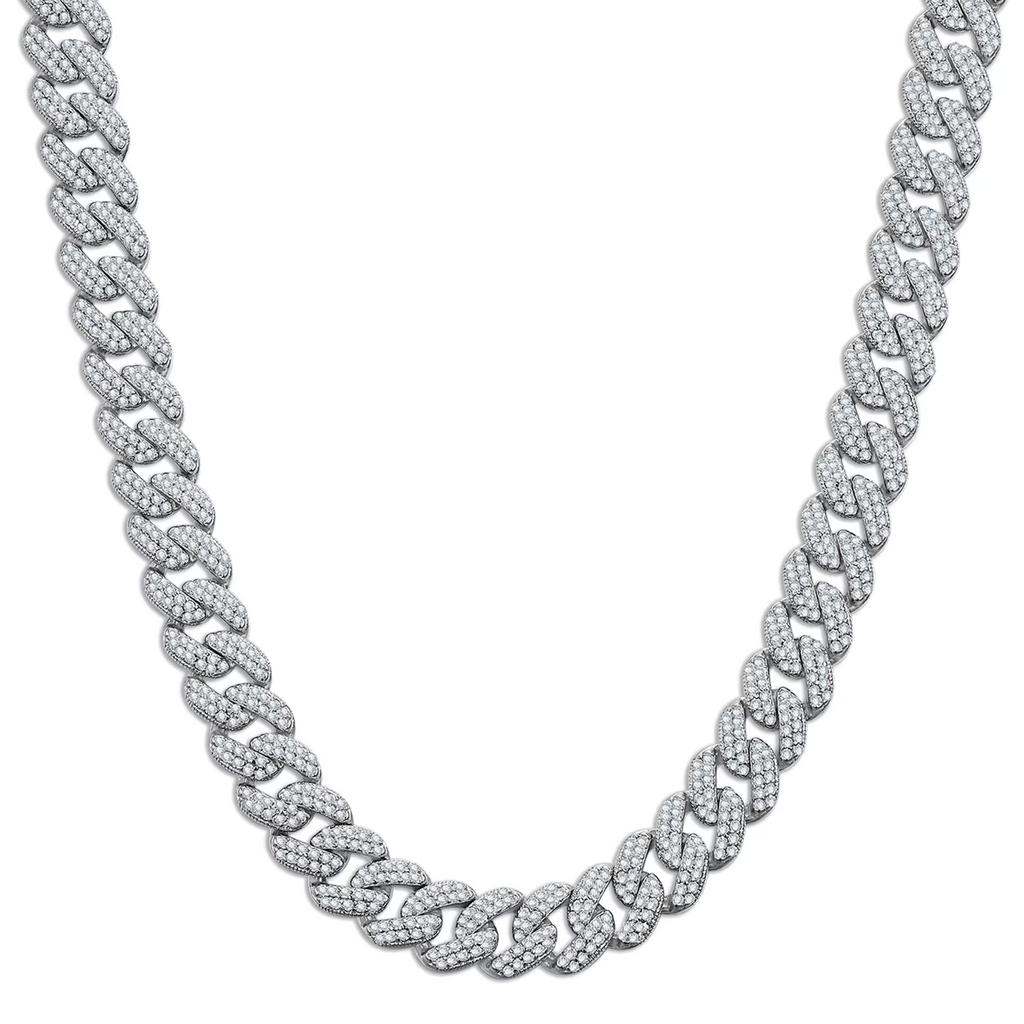 8mm 10mm 12mm S925 Sterling Silver Brilliant Moissanite Rhodium 14K Gold Cuban Chain Unisex Necklace 8.79 to 24.88 CTW