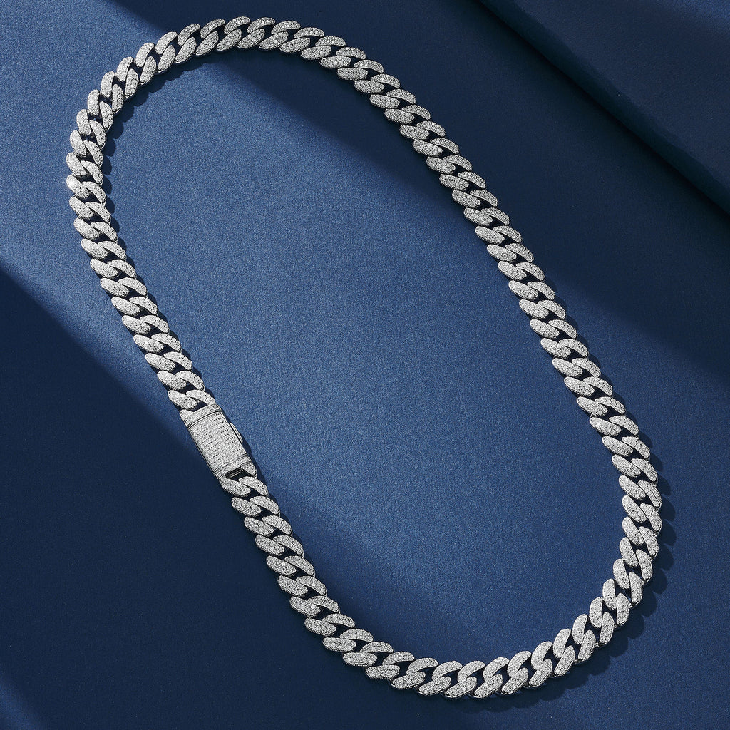 8mm 10mm 12mm S925 Sterling Silver Brilliant Moissanite Rhodium 14K Gold Cuban Chain Unisex Necklace 8.79 to 24.88 CTW