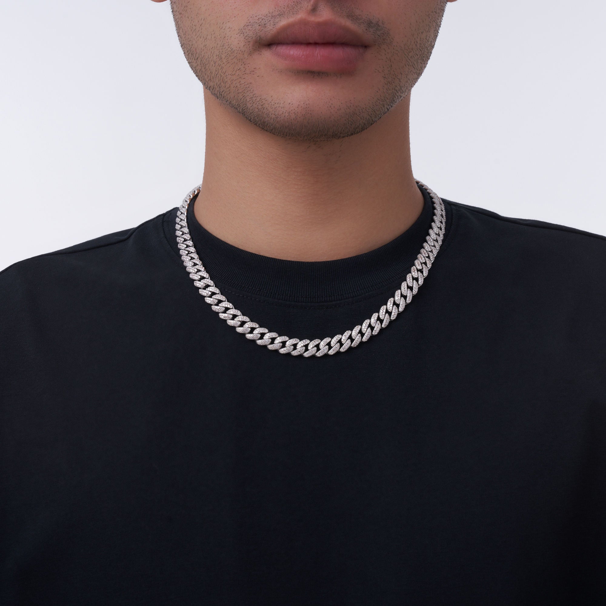 8mm 10mm 12mm S925 Sterling Silver Brilliant Moissanite Rhodium 14K Gold Cuban Chain Unisex Necklace 8.79 to 24.88 CTW