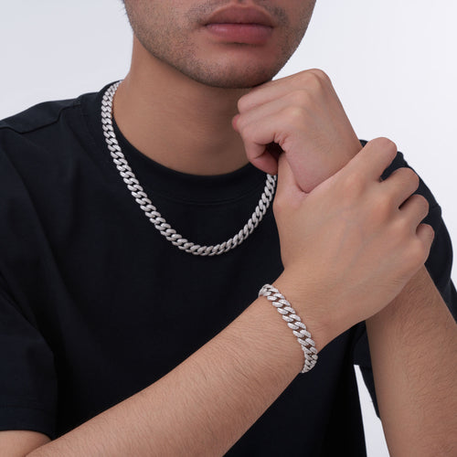 8mm 10mm 12mm S925 Sterling Silver Brilliant Moissanite Rhodium 14K Gold Cuban Chain Unisex Necklace 8.79 to 24.88 CTW