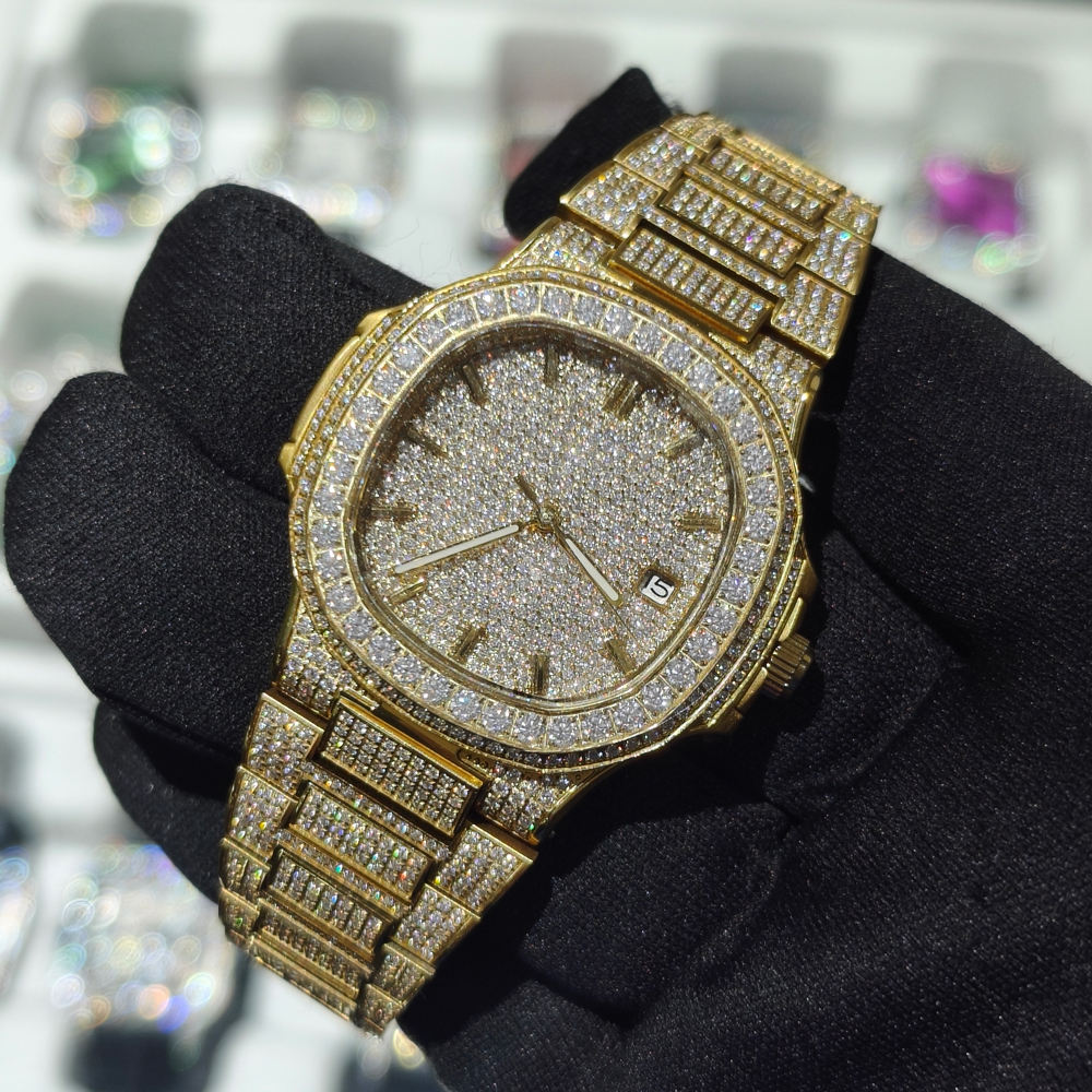 Stainless Steel Mechanical Moissanite Watch - D VVS Moissanite, Pass Diamond Tester, Luxury Hip Hop Style Wholesale Available