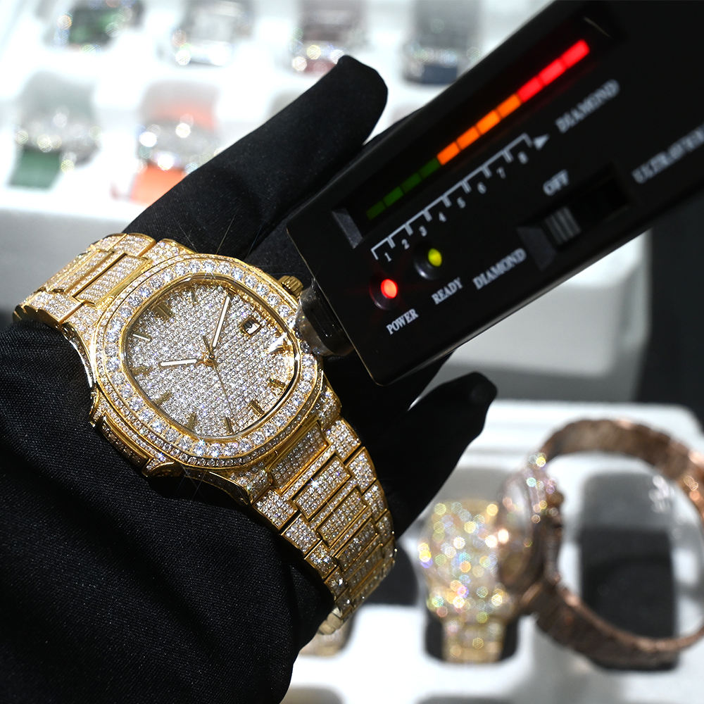 Stainless Steel Mechanical Moissanite Watch - D VVS Moissanite, Pass Diamond Tester, Luxury Hip Hop Style Wholesale Available