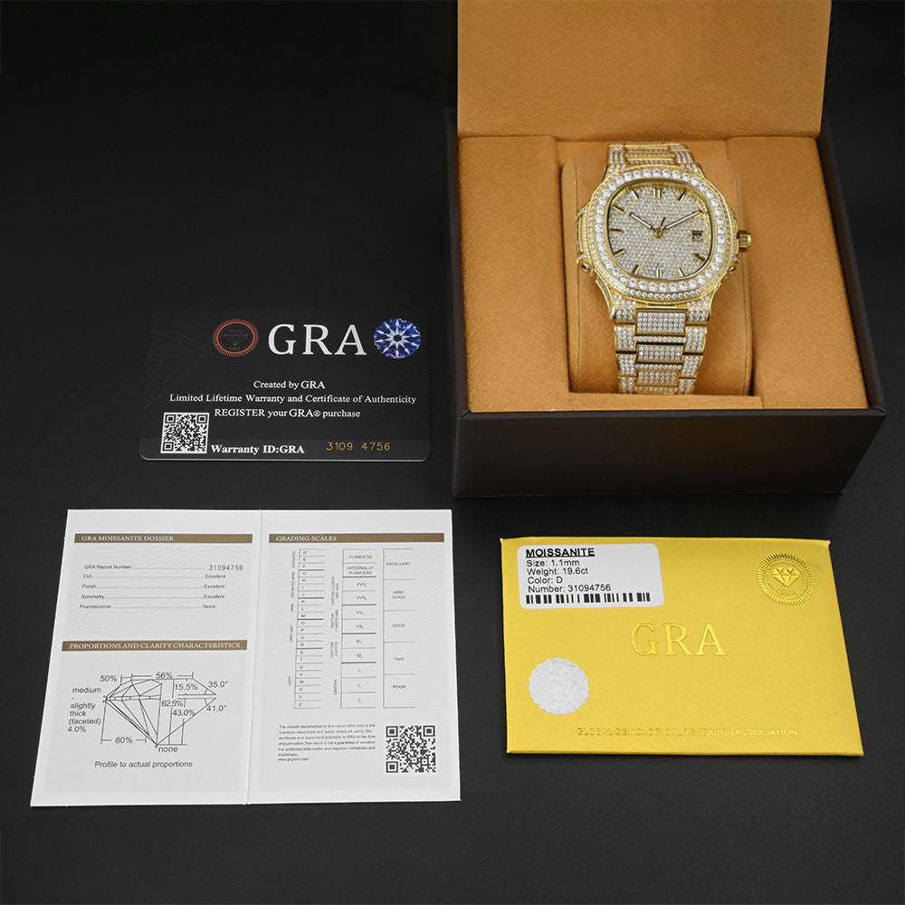 Stainless Steel Mechanical Moissanite Watch - D VVS Moissanite, Pass Diamond Tester, Luxury Hip Hop Style Wholesale Available