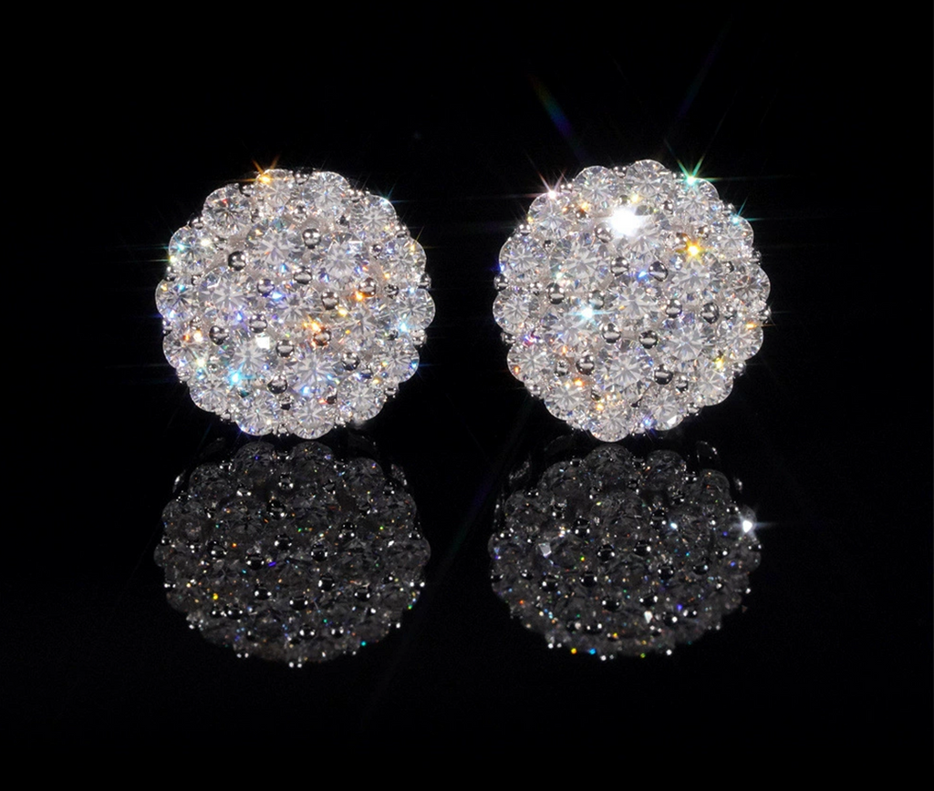 Luxury Jewelry Hip Hop Ced Out 925 Sterling Silver Gold Plating 10mm Flower Stud Moissanite Earrings Screw Back for Men Women