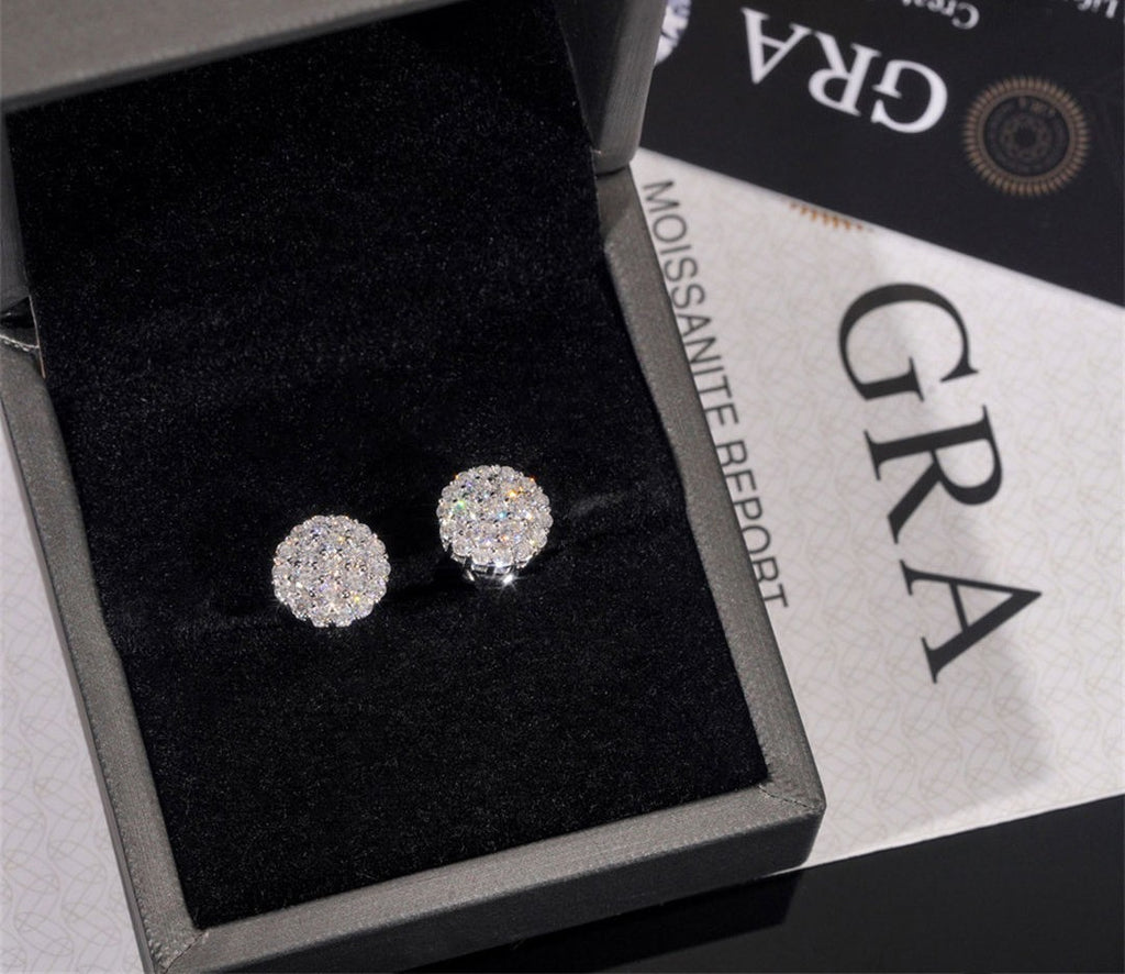 Luxury Jewelry Hip Hop Ced Out 925 Sterling Silver Gold Plating 10mm Flower Stud Moissanite Earrings Screw Back for Men Women