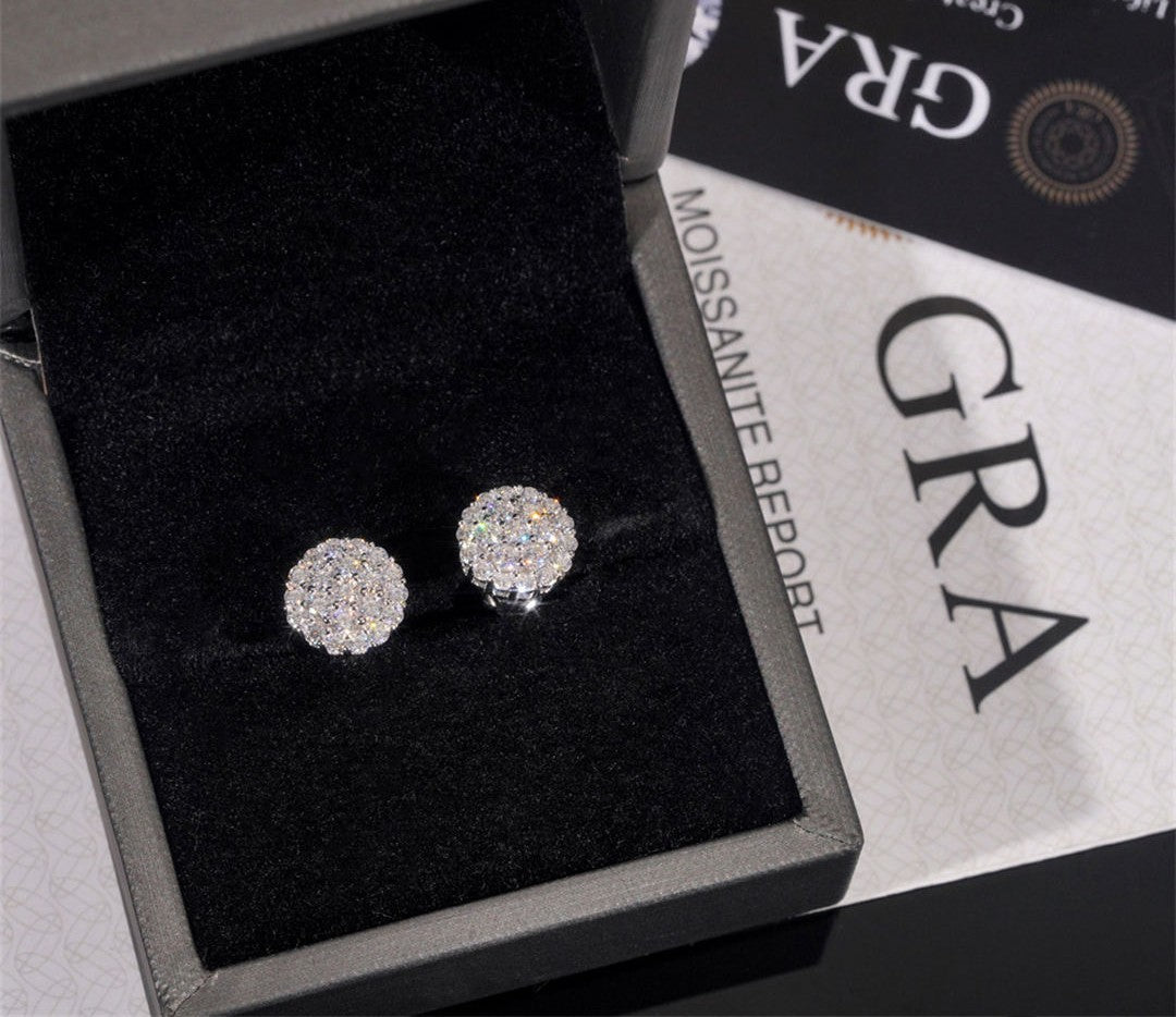 Luxury Jewelry Hip Hop Ced Out 925 Sterling Silver Gold Plating 10mm Flower Stud Moissanite Earrings Screw Back for Men Women
