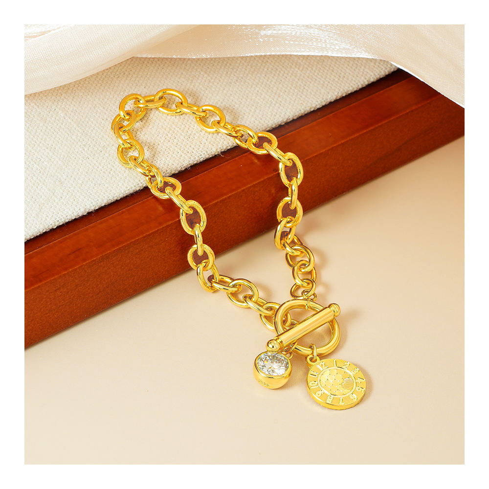 Unisex Trendy 925 Sterling Silver 1CT Moissanite Jewelry Gold Plated OT Buckle Chunky Chain Coin Charm Bracelets Gift & Party