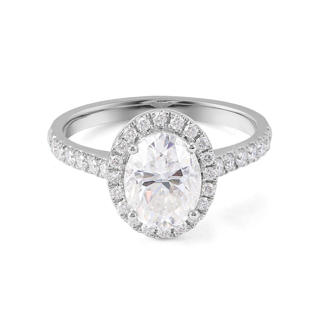 18K White Gold Jewelry Half Band Halo Oval Moissanite Ring High Quality Stone