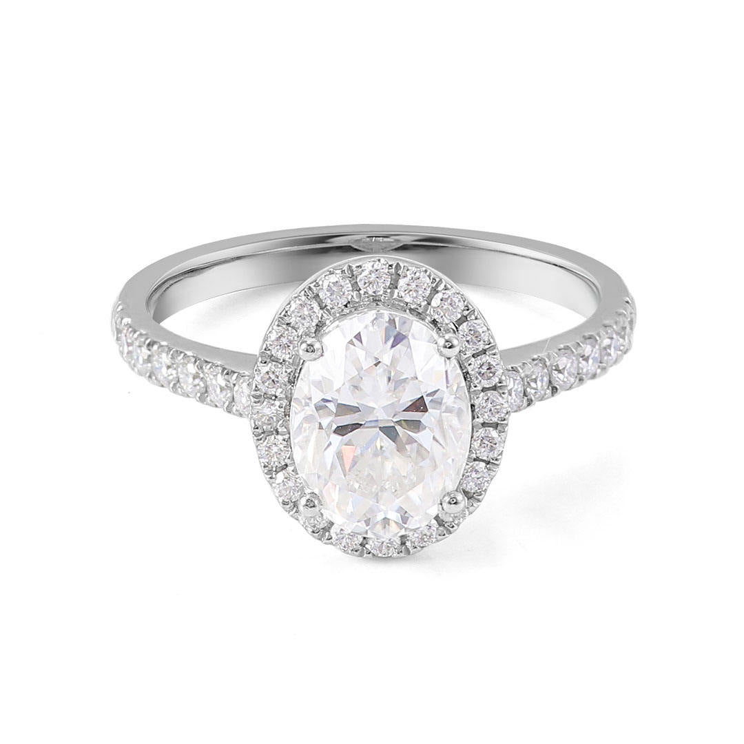 18K White Gold Jewelry Half Band Halo Oval Moissanite Ring High Quality Stone