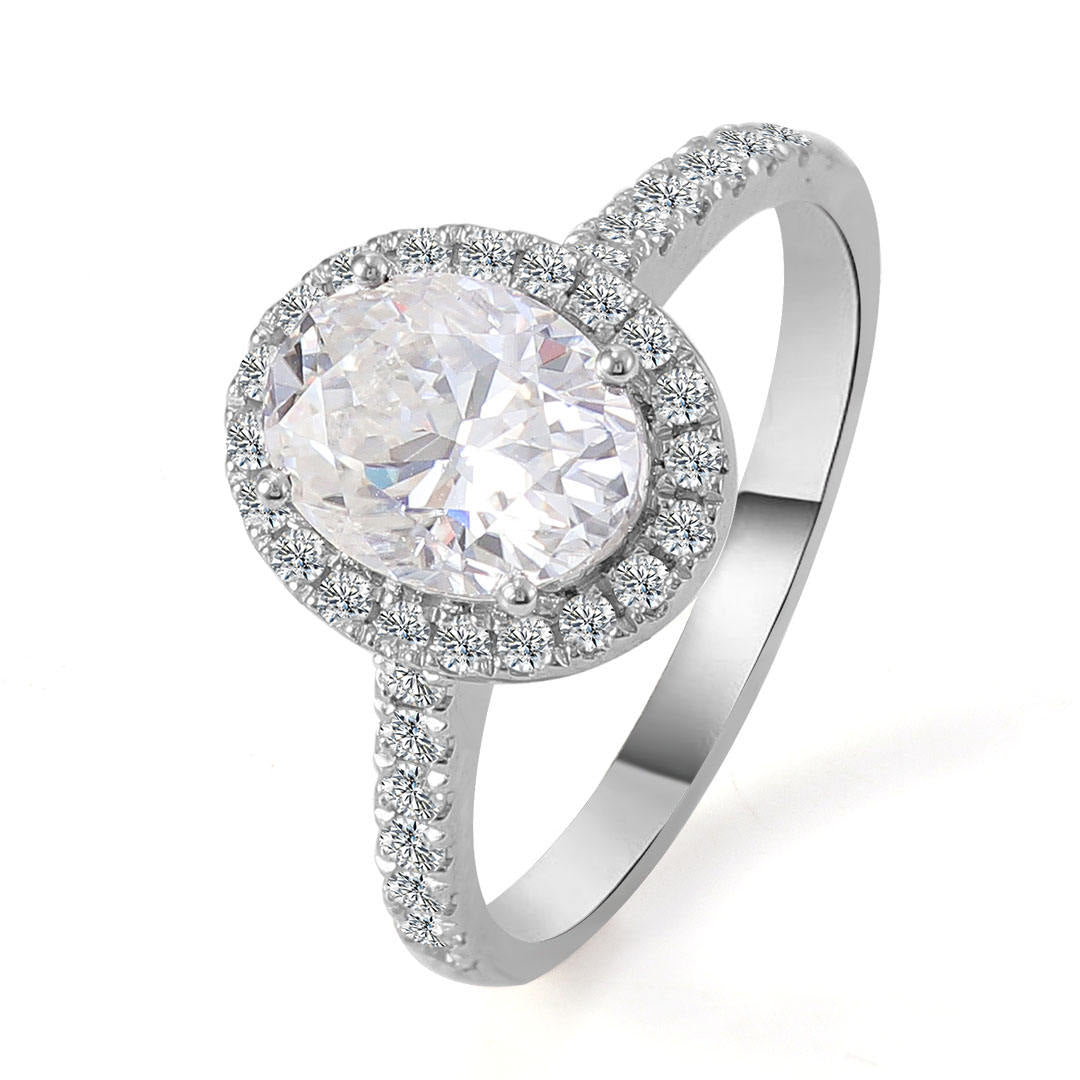 18K White Gold Jewelry Half Band Halo Oval Moissanite Ring High Quality Stone