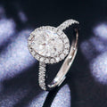 18K White Gold Jewelry Half Band Halo Oval Moissanite Ring High Quality Stone