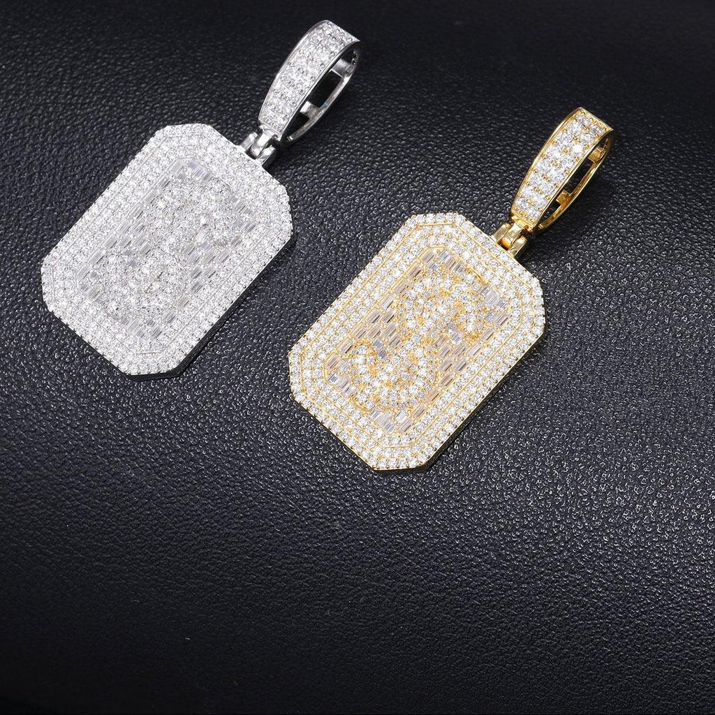 New Arrival Pass Diamond Tester Hip Hop 925 Sterling Silver Baguette Moissanite Diamond Dollar Sign Dog Tag Pendant Jewelry