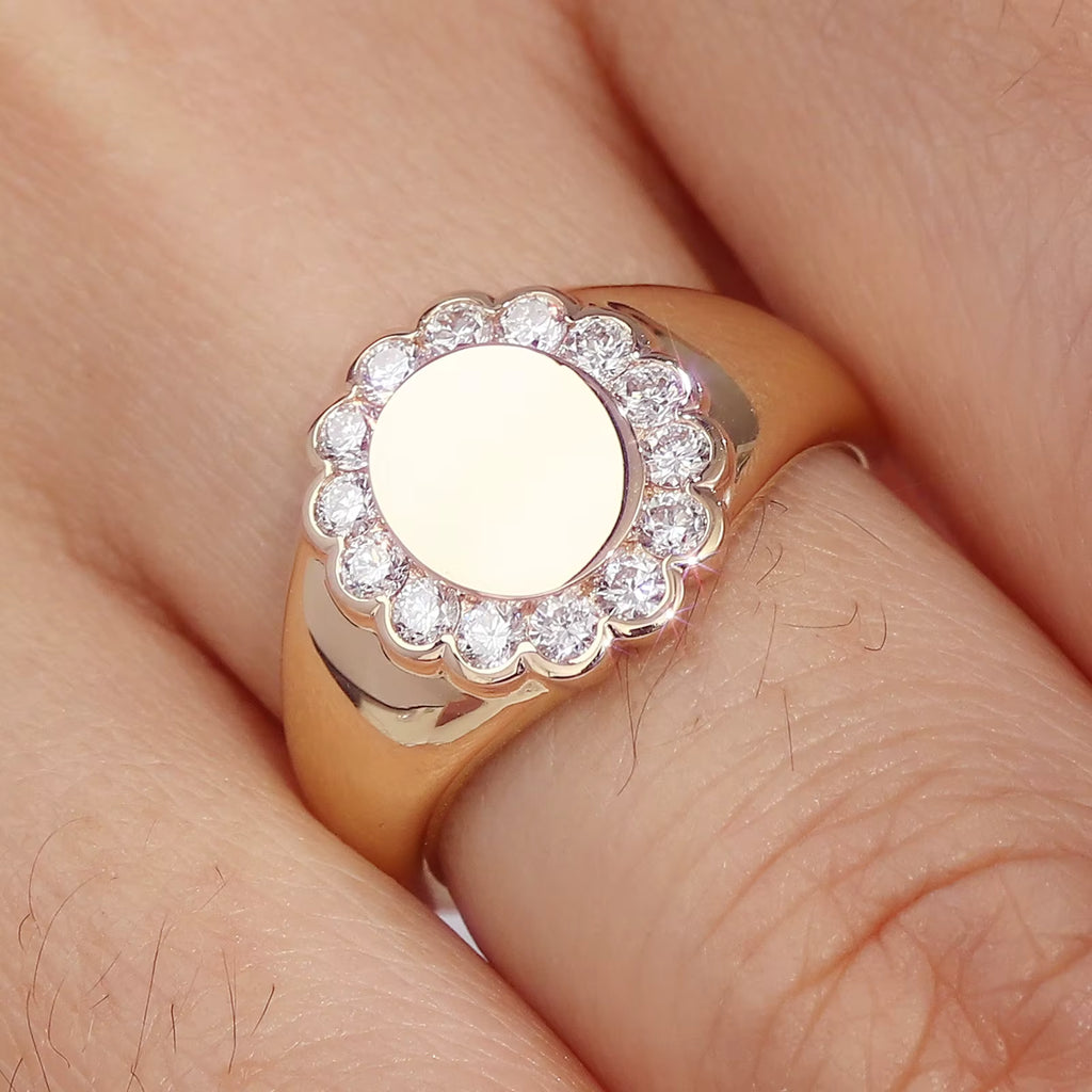 Custom Jewelry 14K Solid Gold Diamond Ring Inlay with Round Brilliant Cut IGI Certified Lab Diamond Wedding Ring for Men Women