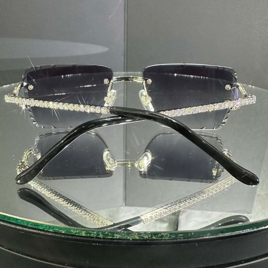 Best Selling High Quality, High End, Modern and Popular VVS Moissanite Luxury Icedout Y Sunglasses Gradient Blue Diamond Glasses