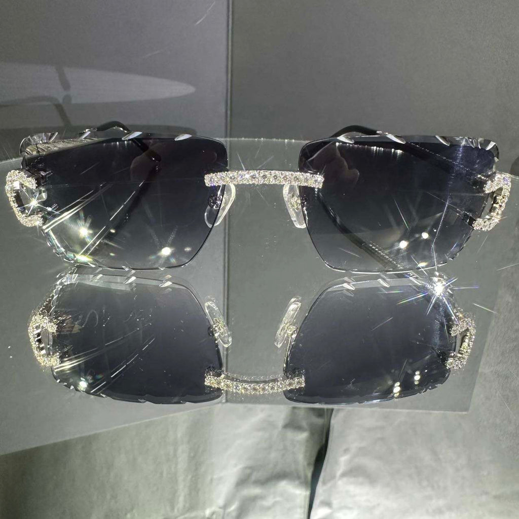 Best Selling High Quality, High End, Modern and Popular VVS Moissanite Luxury Icedout Y Sunglasses Gradient Blue Diamond Glasses