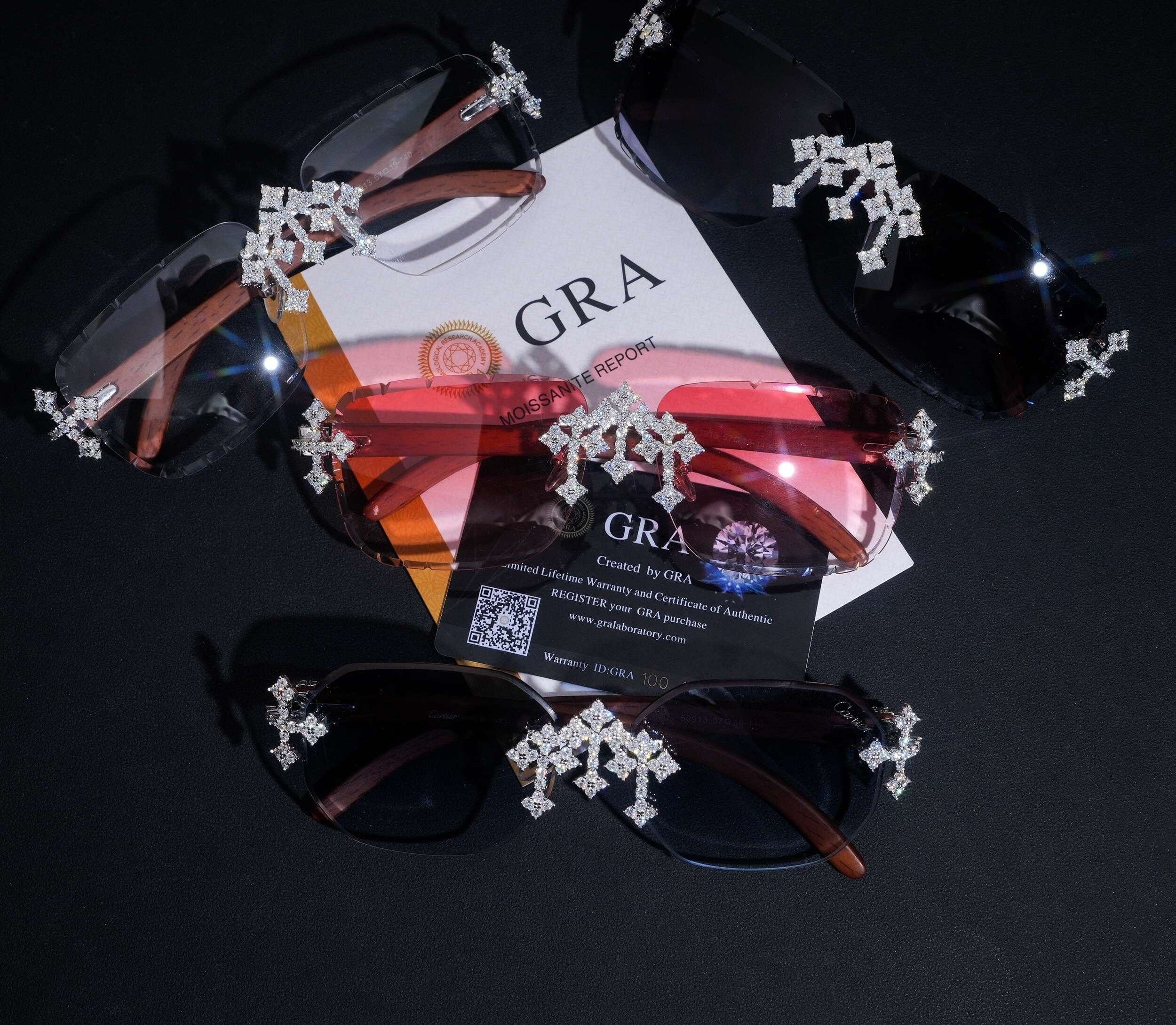 Pass Diamond Tester Fashion Hip Hop Rapper 925 Silver Cross Moissanite Iced Out Sunglasses