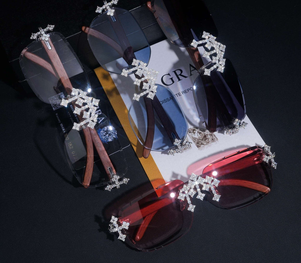 Pass Diamond Tester Fashion Hip Hop Rapper 925 Silver Cross Moissanite Iced Out Sunglasses