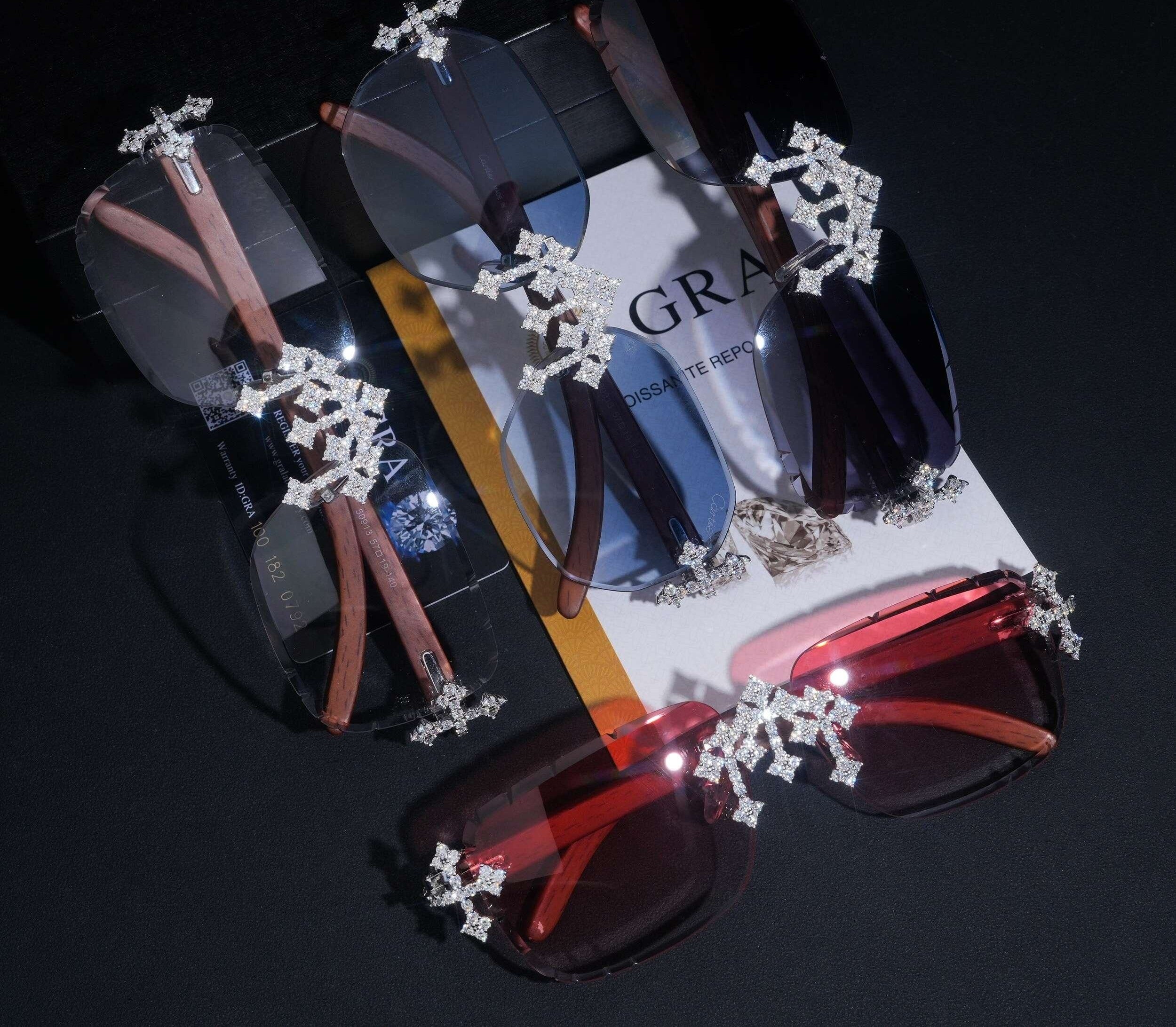 Pass Diamond Tester Fashion Hip Hop Rapper 925 Silver Cross Moissanite Iced Out Sunglasses