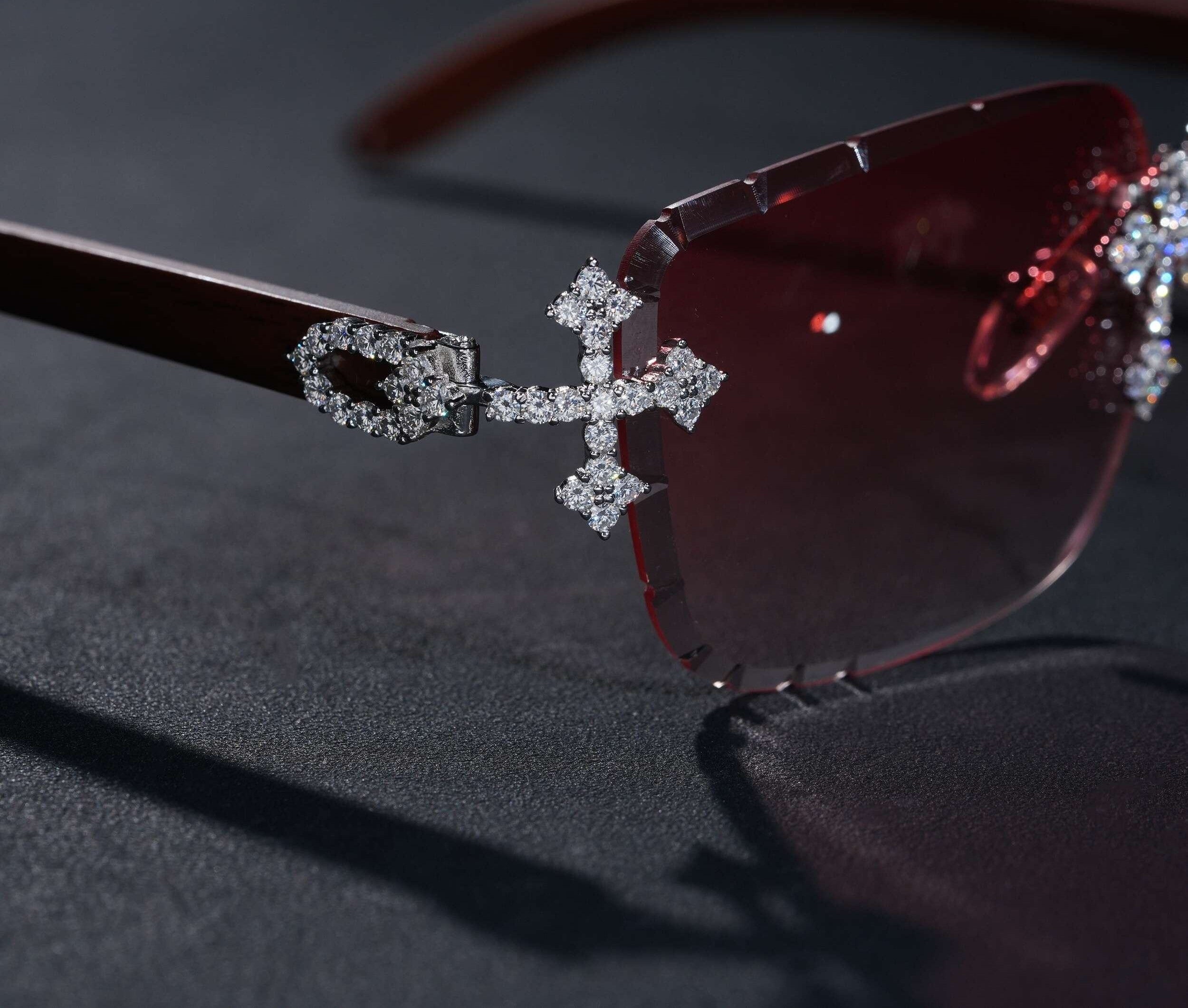 Pass Diamond Tester Fashion Hip Hop Rapper 925 Silver Cross Moissanite Iced Out Sunglasses