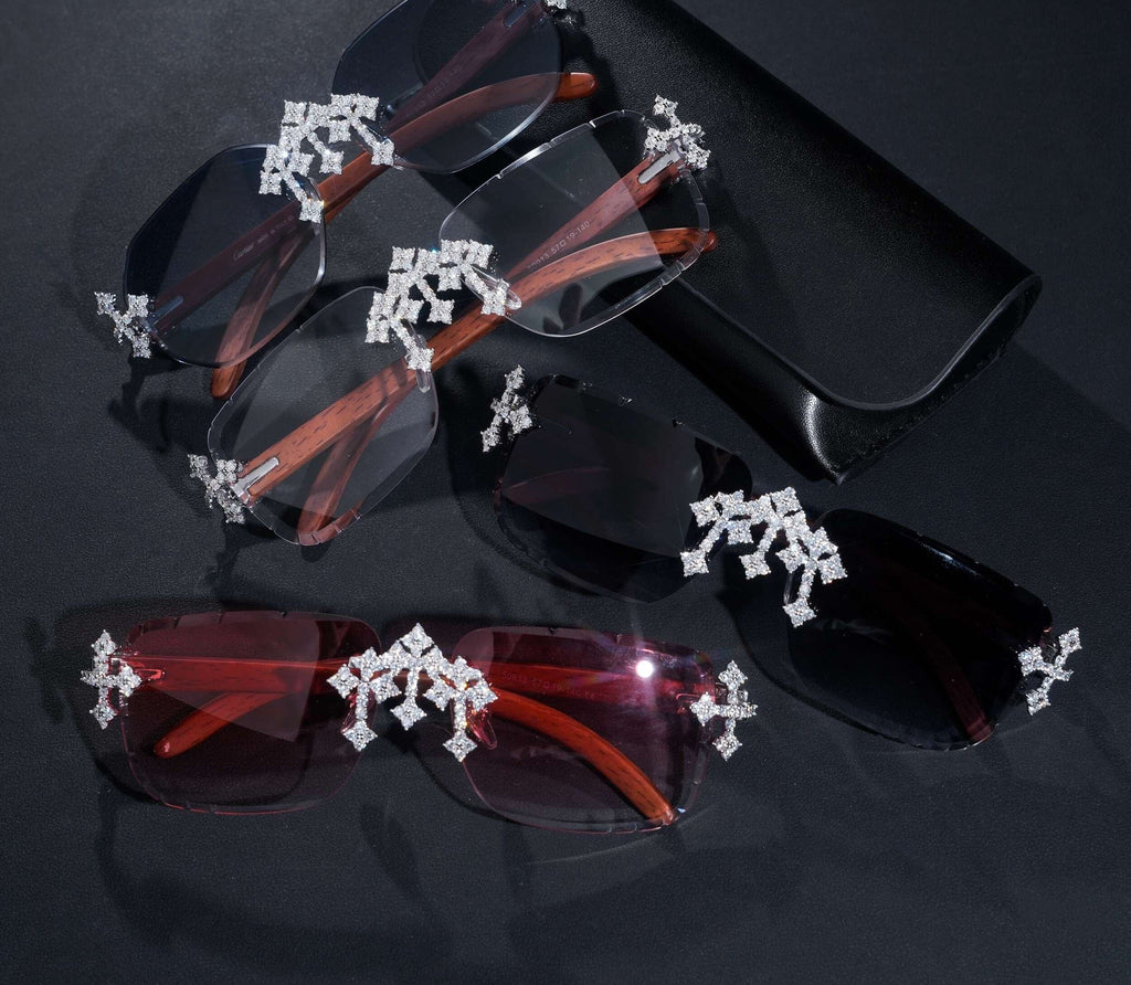 Pass Diamond Tester Fashion Hip Hop Rapper 925 Silver Cross Moissanite Iced Out Sunglasses