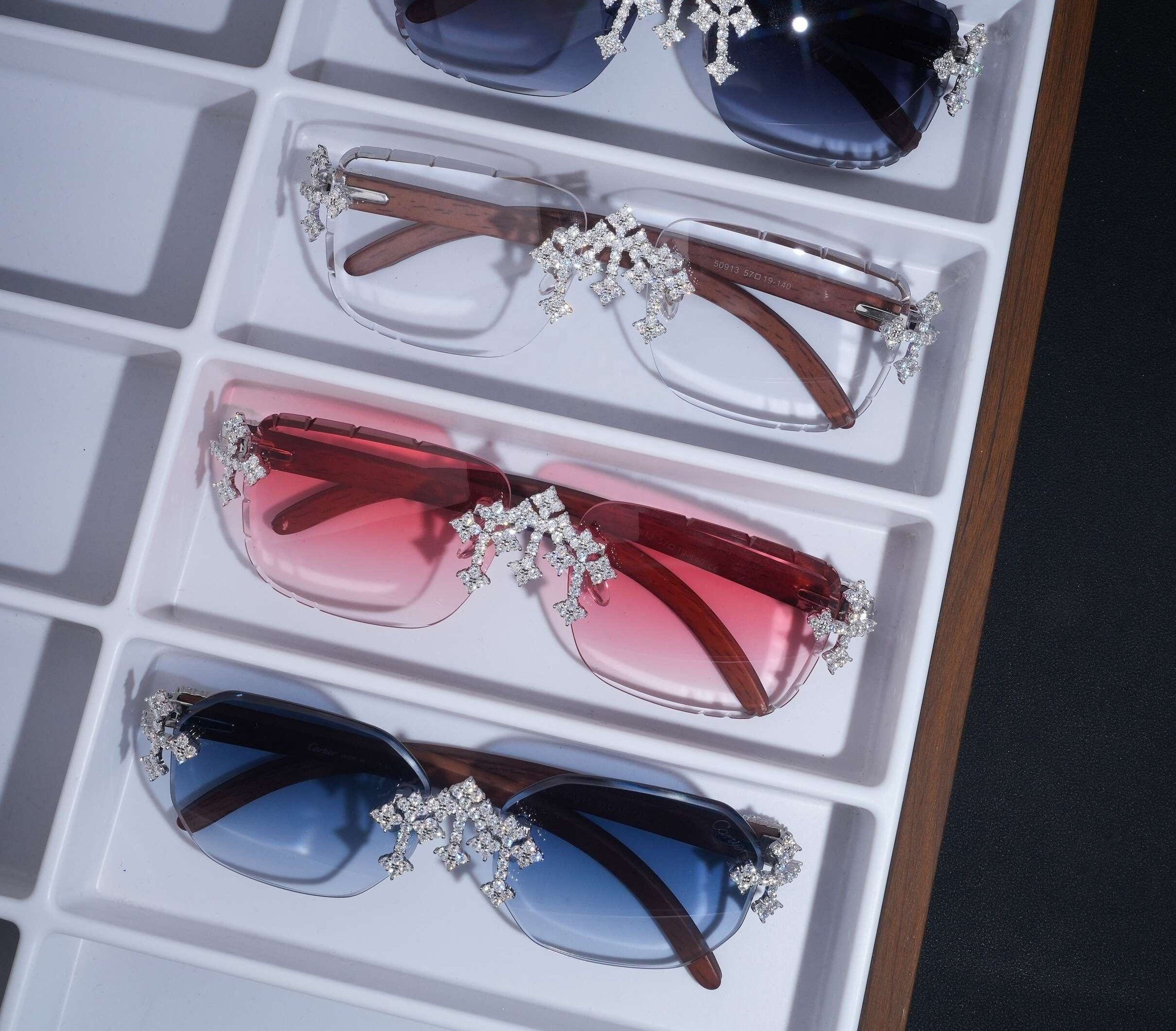 Pass Diamond Tester Fashion Hip Hop Rapper 925 Silver Cross Moissanite Iced Out Sunglasses