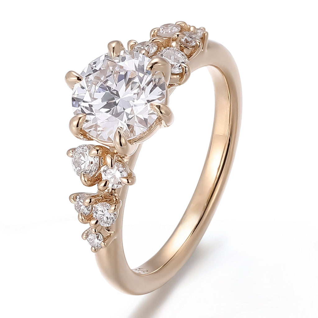 18K Yellow Gold Diamond Engagement Ring Fine Jewelry Main Stone 1 Carat Round Cut Lab Diamond Wedding Ring or Anniversary Gift