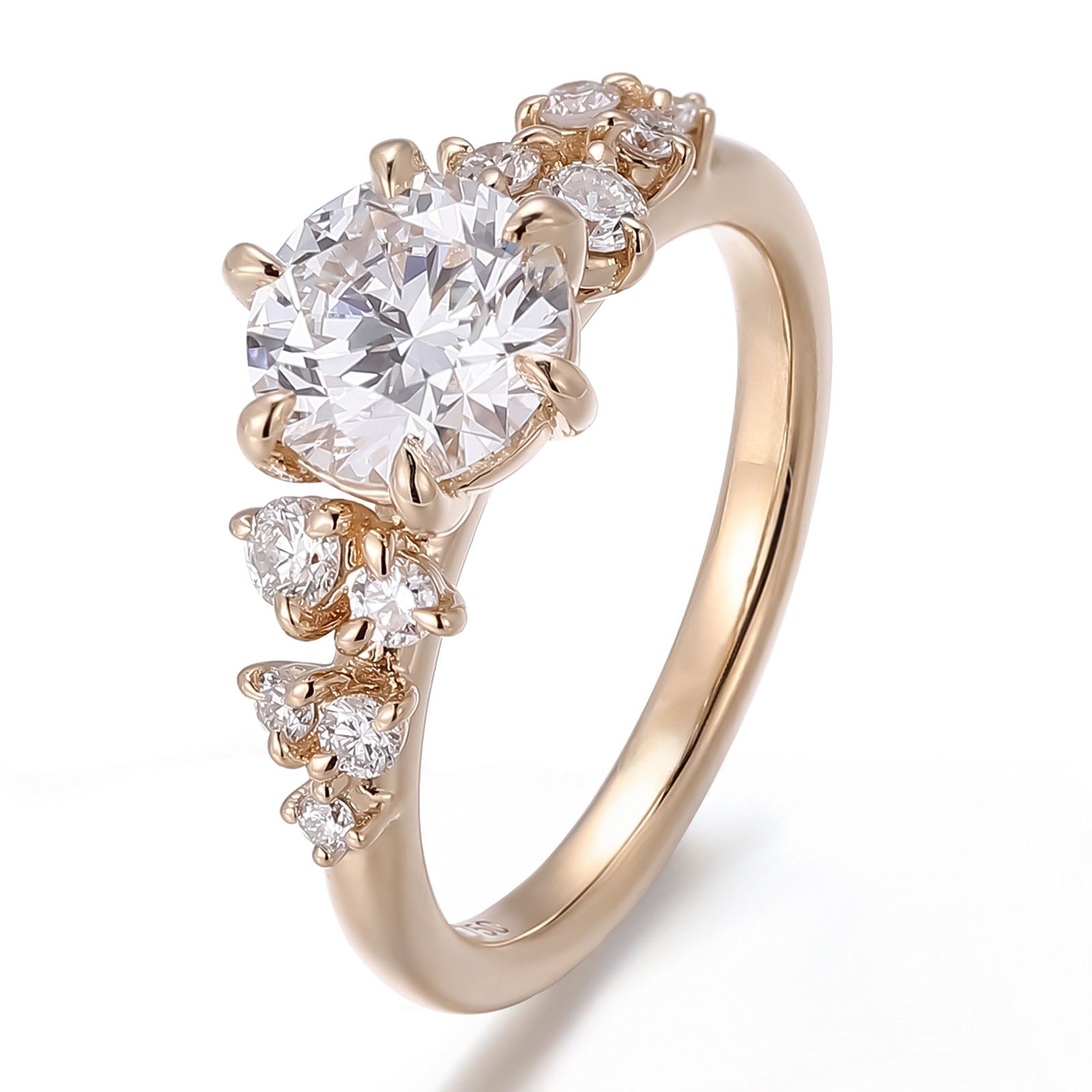 18K Yellow Gold Diamond Engagement Ring Fine Jewelry Main Stone 1 Carat Round Cut Lab Diamond Wedding Ring or Anniversary Gift