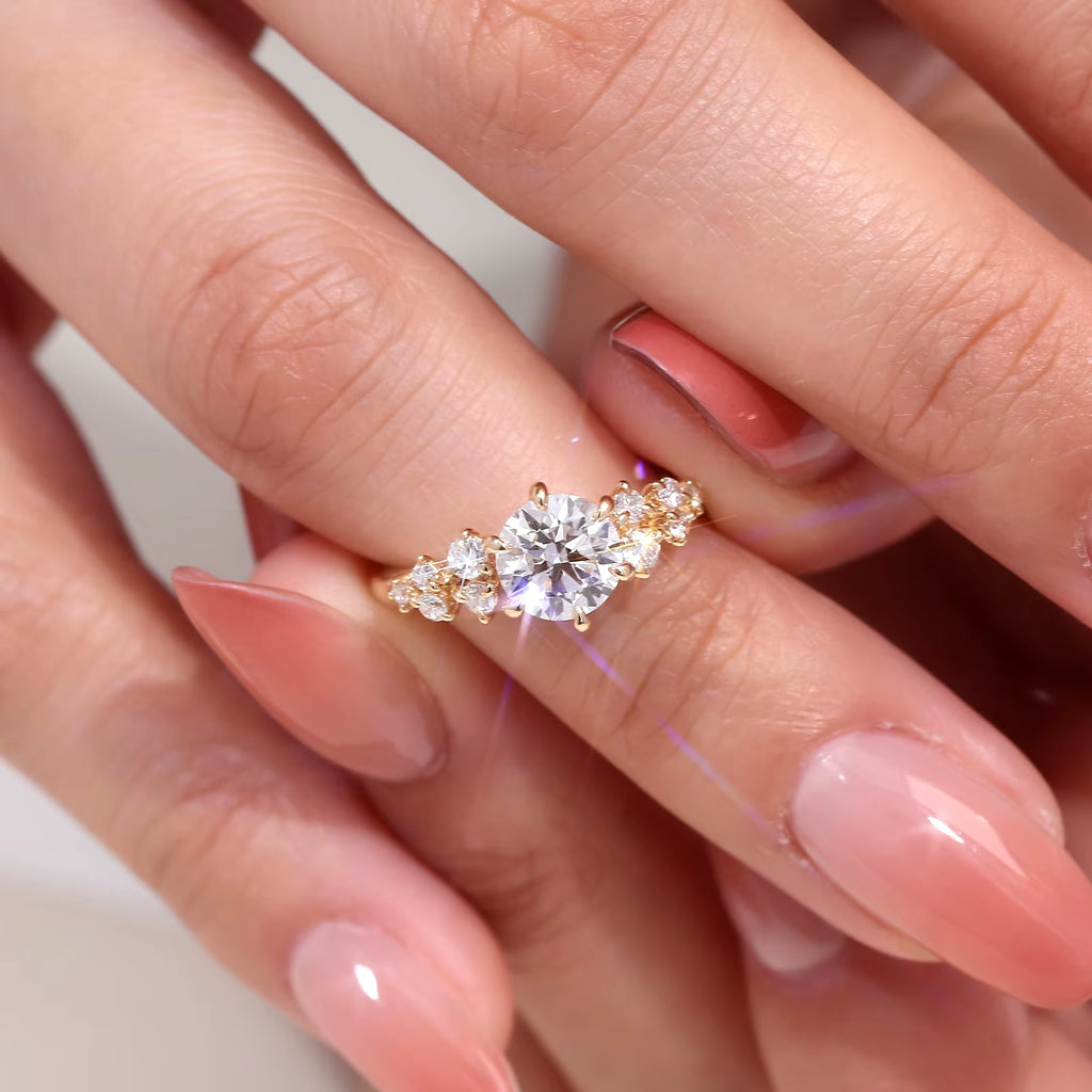 18K Yellow Gold Diamond Engagement Ring Fine Jewelry Main Stone 1 Carat Round Cut Lab Diamond Wedding Ring or Anniversary Gift