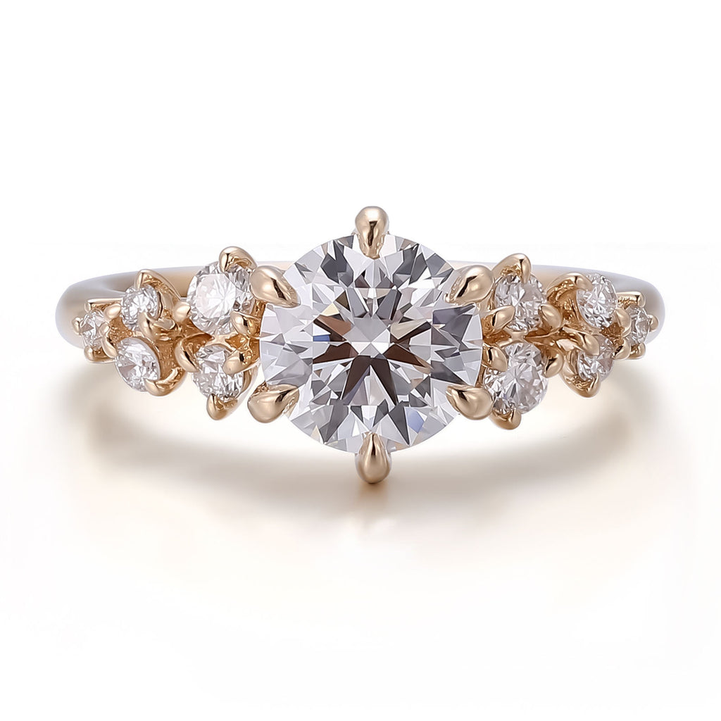 18K Yellow Gold Diamond Engagement Ring Fine Jewelry Main Stone 1 Carat Round Cut Lab Diamond Wedding Ring or Anniversary Gift