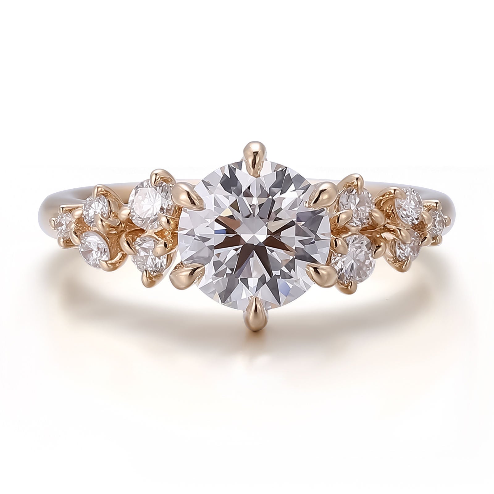 18K Yellow Gold Diamond Engagement Ring Fine Jewelry Main Stone 1 Carat Round Cut Lab Diamond Wedding Ring or Anniversary Gift