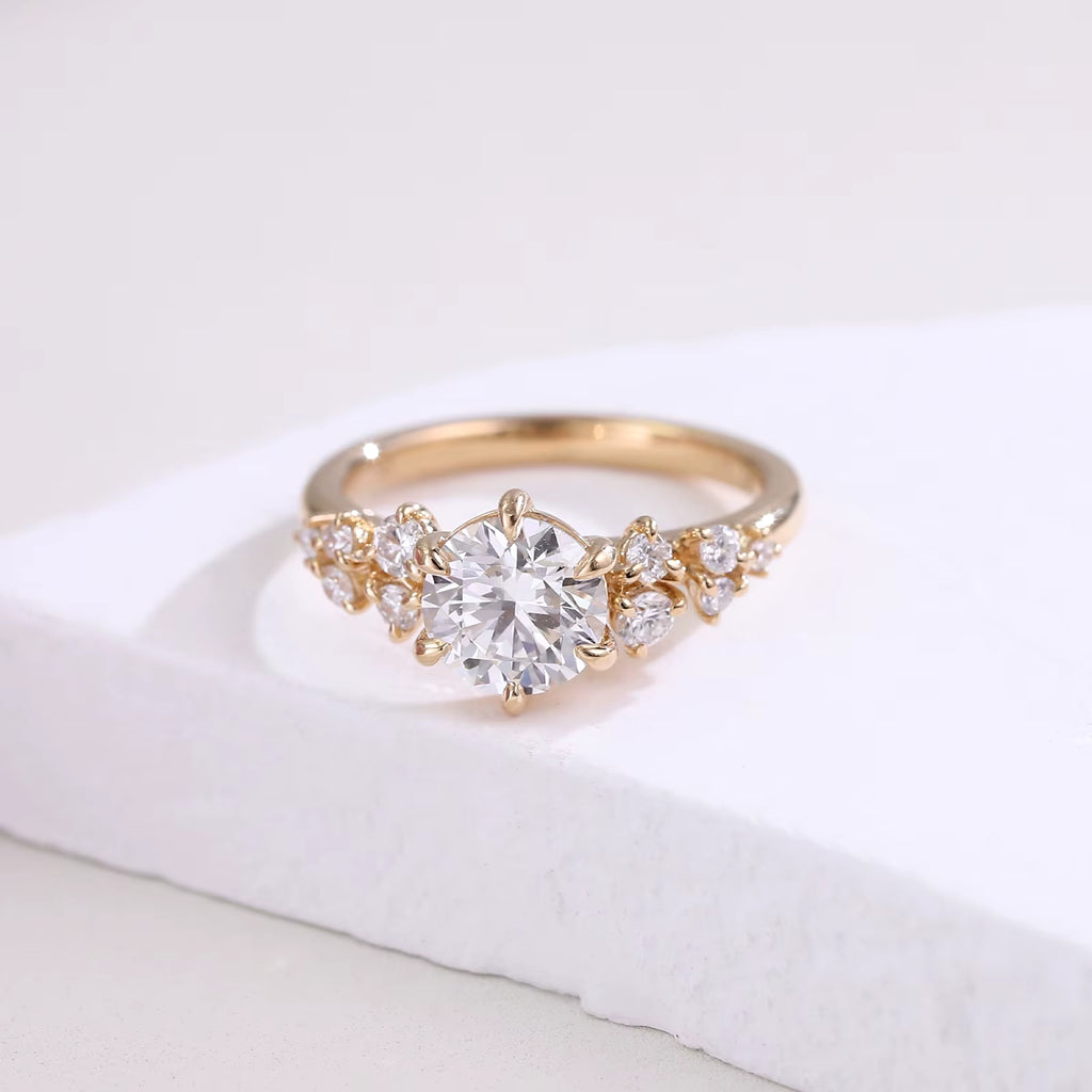 18K Yellow Gold Diamond Engagement Ring Fine Jewelry Main Stone 1 Carat Round Cut Lab Diamond Wedding Ring or Anniversary Gift